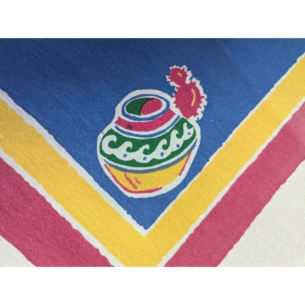 Vtg Startex Southwest Mexico Printed Tablecloth Sombrero Cactus Pottery 50x46